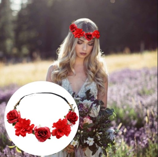 ČELENKA BOHO RED FLOWERS BRIDGE SVADOBNÝ VENEC S gumičkou