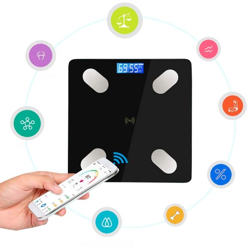 KÚPEĽŇOVÁ VÁHA ELEKTRONICKÁ ANALYTICKÁ APLIKÁCIA BLUETOOTH 180 kg 32 v 1