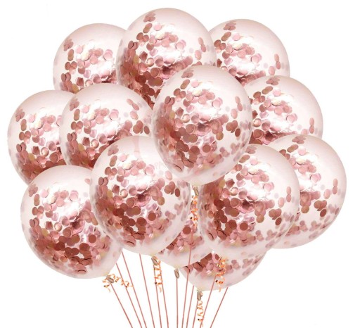 TRANSPARENTNÉ ZLATÉ RUŽOVÉ KONFETTI balóniky 12 KS BALÓN 30 CM RUŽOVÉ ZLATO
