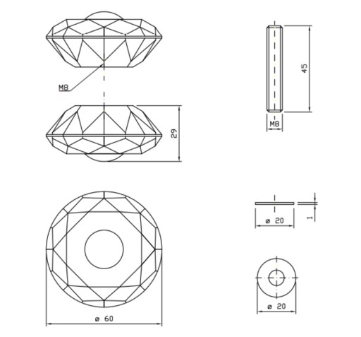 Kryštálový chrómový nábytkový gombík FI 60 mm - GKS001 AMIX