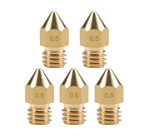 5 x mosadzná tryska MK8 0,5 mm 1,75 mm M6 Creality Ender 3 Pro V2 Set
