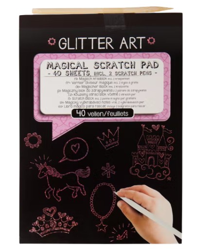 Stierací knižka magický zápisník A5 blok + 2 perá GLITTER RUŽOVÁ 40 listov