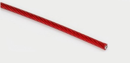 Oceľové lano v PVC plášti, 2mm červené - 5m
