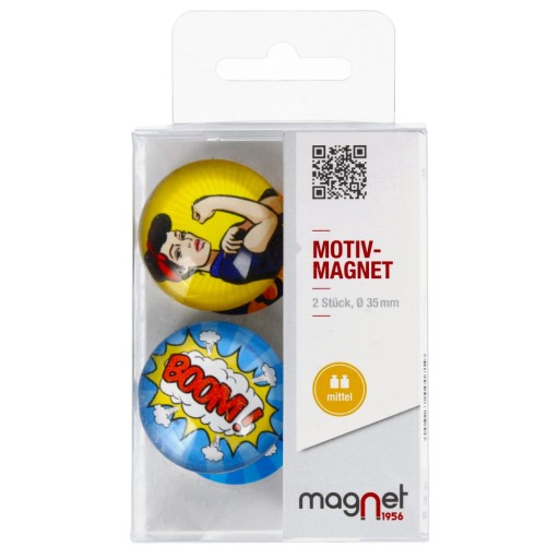okrúhle sklo MAGNETY na chladničku Strongwoman/Boom dome 3,5 cm 2 ks. MAGNET