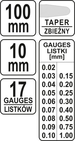 Spáromer 100 mm, 17 lopatiek, 0,02-1 mm