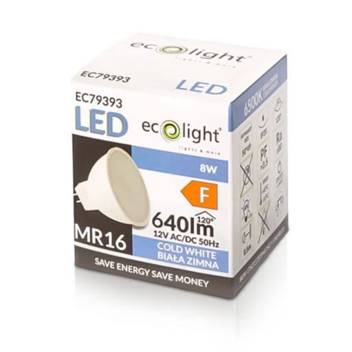 LED žiarovka MR16 12V 8W = 60W 640lm Studená