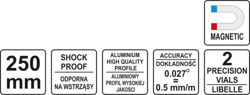YATO TRAPÉZOVÝ LEVEL 250 MM HLINÍKOVÝ MAGNET