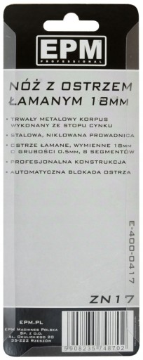 PROFESIONÁLNY NÔŽ, NÔŽ S 18 MM lámacou čepeľou Zliatina ZINKU