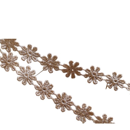 Bavlnená čipka AKR29, drobné kvietky so zlatou niťou, 1,8 cm