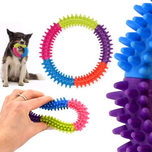 Veľké farebné hryzátko pre psov, hračka Soft Ring, 15 cm, hroty