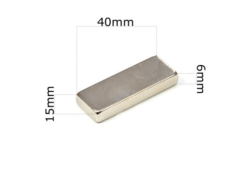 SILNÝ NEODYMOVÝ PLÁŠŤOVÝ MAGNET 40x15x6 / NEODYMOVÉ MAGNETY /
