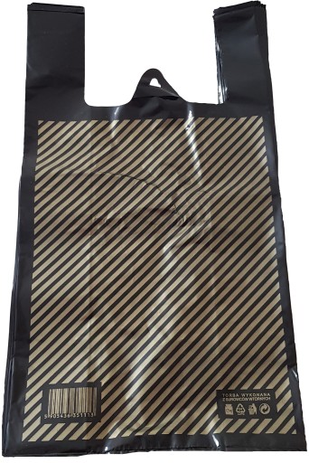 LDPE tašky, čierne so zlatými pruhmi, 30/2x8/54