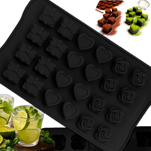 SILIKÓNOVÁ FORMA NA ČOKOLÁDY, PRALINE ĽAD, 3 V 1, 24 KOCIEK