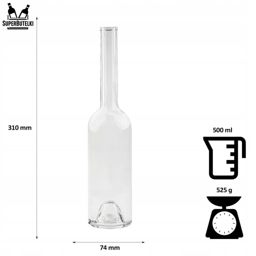 Sklenená fľaša na likér, olivový olej, víno, mesiačik, džúsy FENICE 500ml + CORK