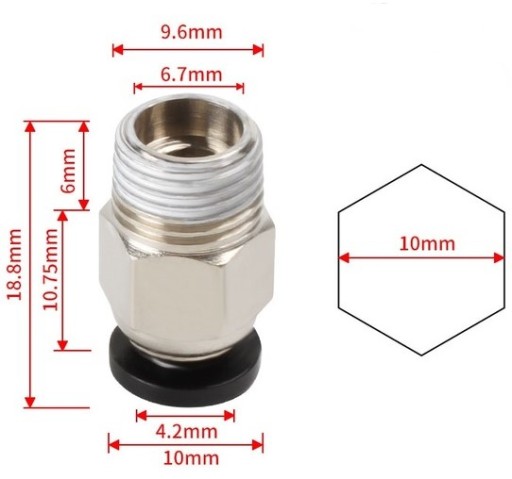 Konektor PTFE M10 4mm 1,75mm PC4-01 CELÉ