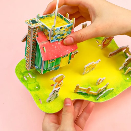 CARDBOARD HOUSE CASTLE AUTO 3D PUZZLE Z PAPIERA NA ZOSTAVENIE
