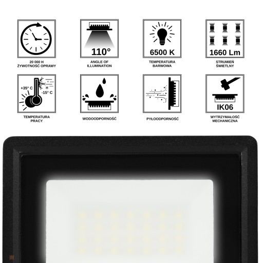 Halogénová lampa LED Floodlight LFK2 20W 6500K VÝKON