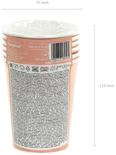 RUŽOVÉ ZLATÉ ružovo zlaté papierové poháre na slepačiu párty 220 ml 6 ks
