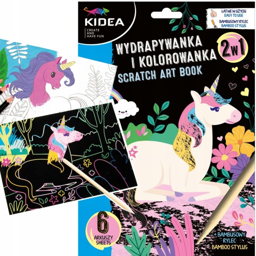 Omaľovánka 2v1 Scratch Book JEDNOROŽEC JEDNOROŽEC JEDNOROŽEC RAINBOW KIDEA