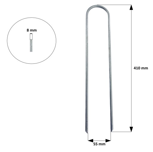 Kotviace kolíky na trampolínu, drôt 8 mm, DLHÉ 41 cm