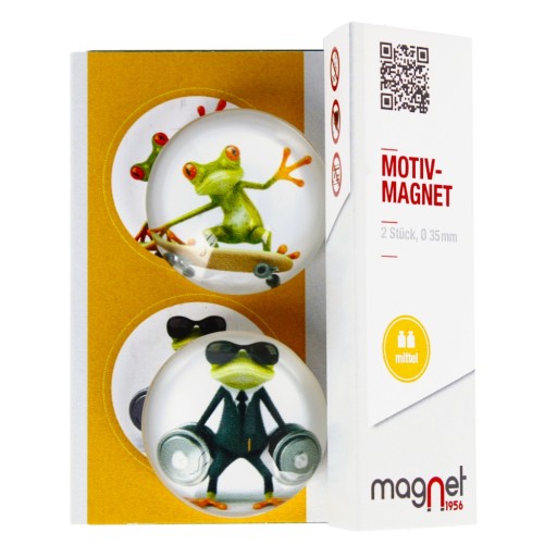 SKLENENÉ MAGNETY NA CHLADNIČKU farebné ŽABKY Komiksová kupola 3,5 cm 2 ks MAGNET