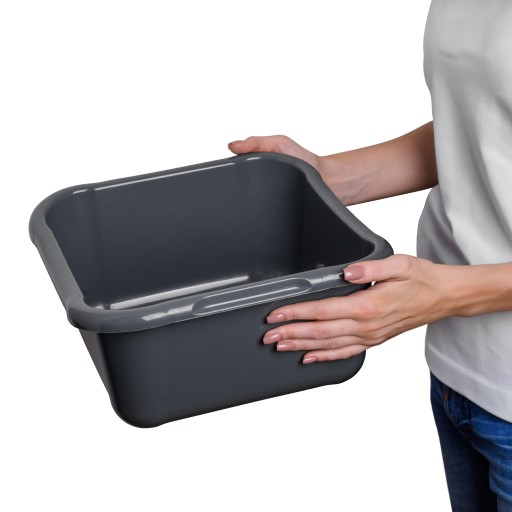 Štvorcová PLASTOVÁ MISKA 8L TMAVÝ POPOL PRÁDLO VEĽKÉ RÚČKY