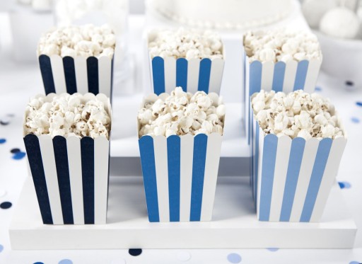 POPCORNOVÉ KRABIČKY NA SLADKOSTI, biele a modré, 6 ks k narodeninám detí