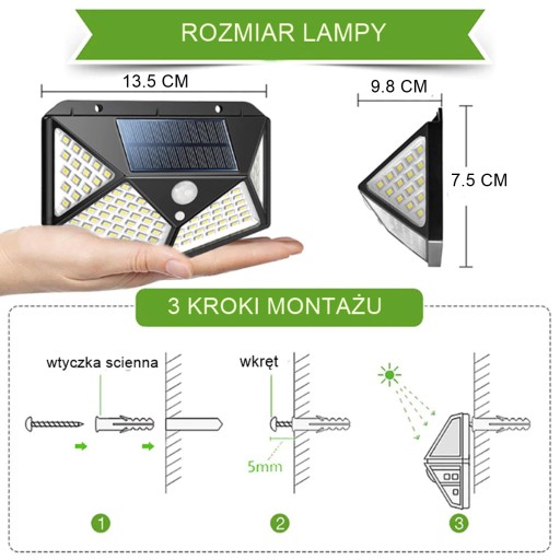 SOLÁRNE NÁstenné ULIČNÉ LAMPA S POHYBOVÝM SNÍMAČOM ZA SÚMRAK, GARDEN 100 LED