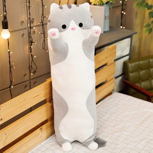 DLHÝ Mačka LUCEK MASKOT PLYŠOVÝ VANKÚŠ HLAVY OPIERKA PRE DETI HIT 50CM