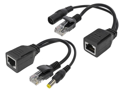 Pasívne adaptéry LAN-PoE RJ45/DC/PoE Injector+Splitter, set, čierne