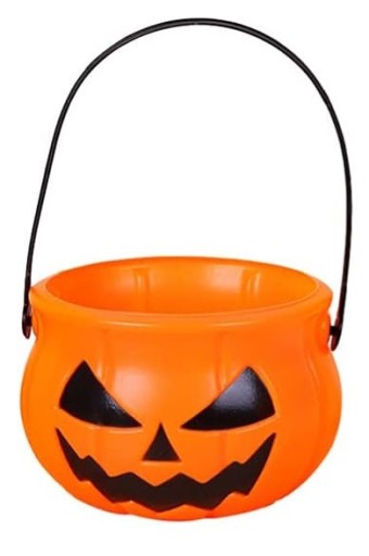 Halloweenska dekorácia s príveskom vo vedierku na cukrovinky z tekvice