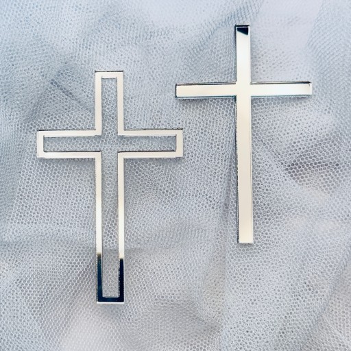 Topper na bočnú tortu Cross, 2 kusy, 2v1, strieborné plexi