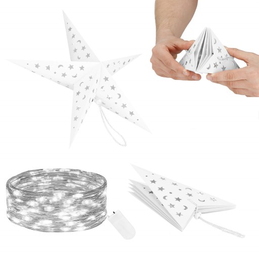 DEKORATÍVNA HVIEZDA 10LED PAPIER 25cm VITRÁŽ STUDENÁ BIELA 3D LAMPA