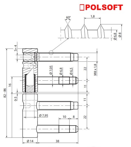 Nastaviteľný dvojdielny skrutkovací pánt, priemer 14mm, zlatý