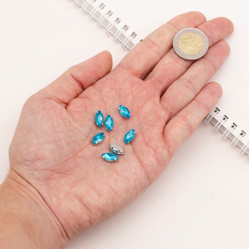Štrasové kamienky na šitie v košíku, sklo/mosadz, konské oko, 12x6mm, 10ks
