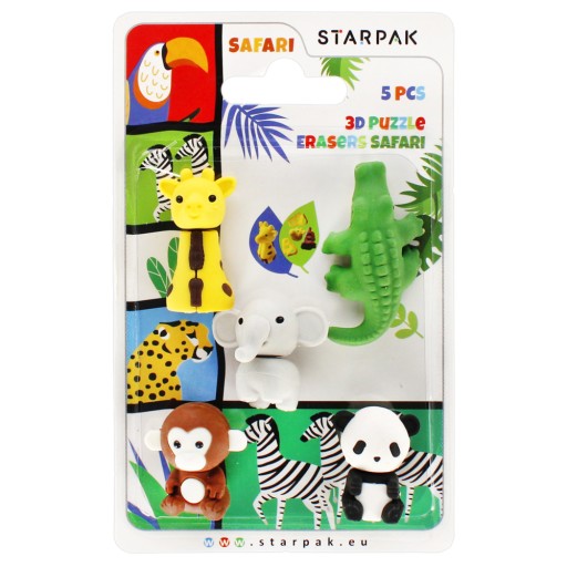 Farebná 3D Safari ANMALS ERASER 5 kusov v sade STARPAK
