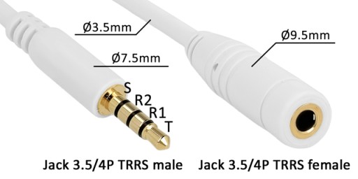 JACK predlžovací kábel 3,5/4P TRRS zástrčka-zásuvka HQ DELOCK 1m