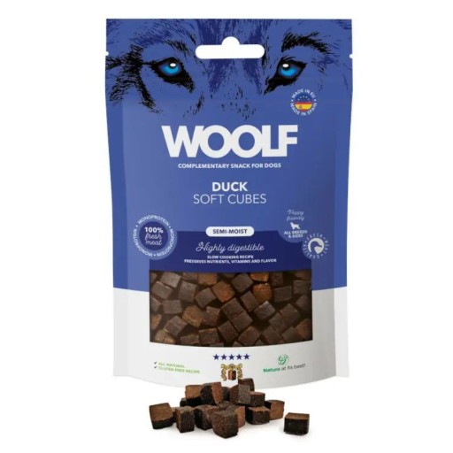 WOOLF prírodná pochúťka, jemné kačacie kocky 100g