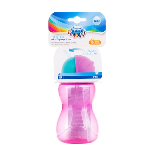 CANPOL Hrnček, fľaša na vodu so slamkou, tuba, 270 ml, 4 farby