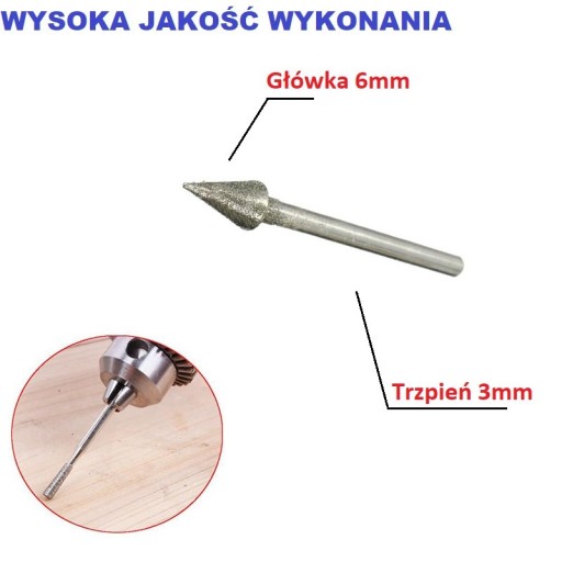 Diamantová kužeľová fréza, 6 mm brúsny kotúč