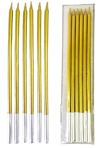 DLHÉ ZLATÉ Sviečky na tortu vysoké 14cm 6ks Narodeninová dekorácia