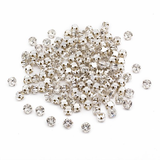 Kamienky na šitie, sklo/mosadz, okrúhle ploché číre 3x2,5 mm 144ks