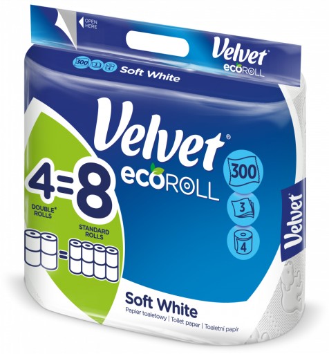 Zamatový toaletný papier EcoROLL White 4 rolky