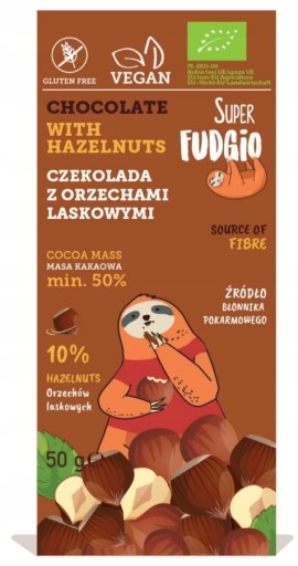 SUPER FUDGIO bio čokoláda s lieskovými orieškami 50g