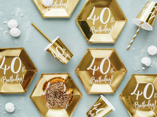 Sada šálok a tanierov 40th Birthday Gold 12 ks