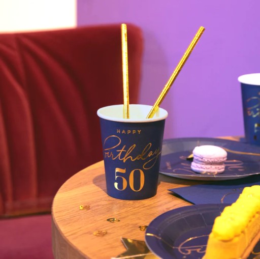 Happy Birthday 50th Birthday Navy Blue Party papierové poháre 220ml 6ks.