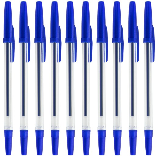 Modrý priehľadný BALLPOINT, sada 10 kusov, 1mm, ideálny do školy