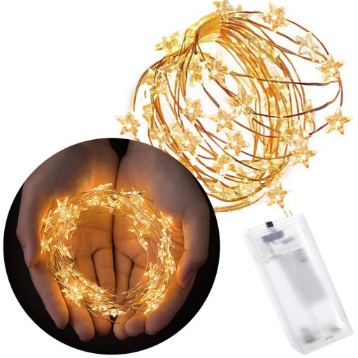 VIANOČNÉ SVIETIDLÁ, HVIEZDY, DRÔT, 20LED, BATÉRIE, 2m