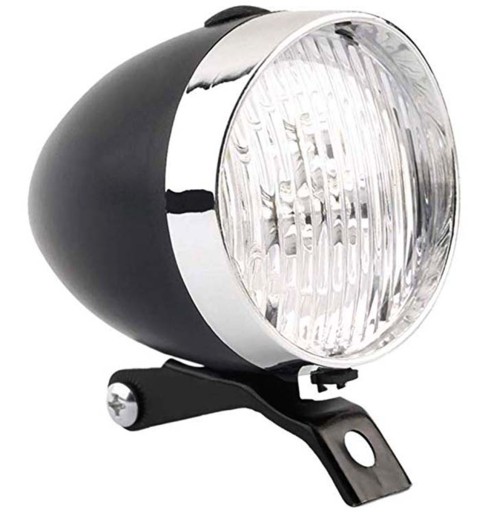 RETRO BATÉRIOVÉ LED BICYKLE PREDNÉ SVETLO, CHROMOVANÉ S RUKOVOU ZD14A