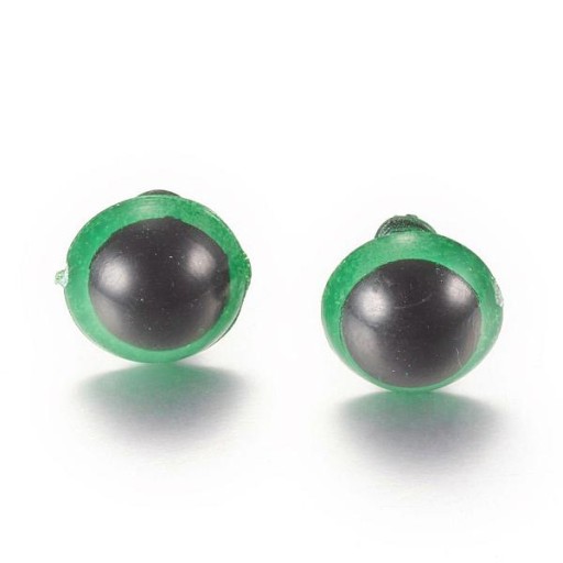 Bezpečnostné oči s niťami a svorkami na hračky, zelený plast 16 mm, 20 párov